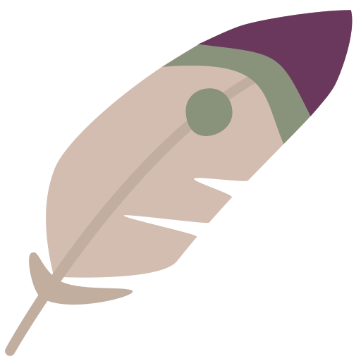 A green, beige, and purple feather