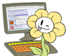 Flowey from Undertale looking at a computer monitor in disgust, saying 'Sicko!'