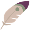 A green, beige, and purple feather